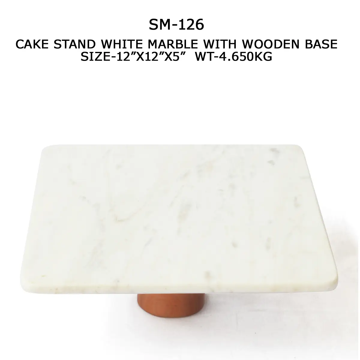 CAKE STAND WHITE MARBLE WITH WOODEN BASE